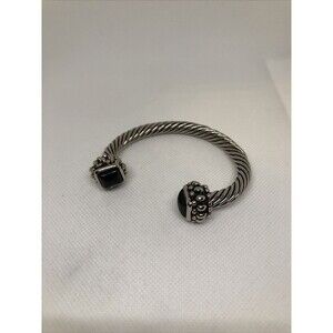 Vintage metal braided cable bracelet with black stones